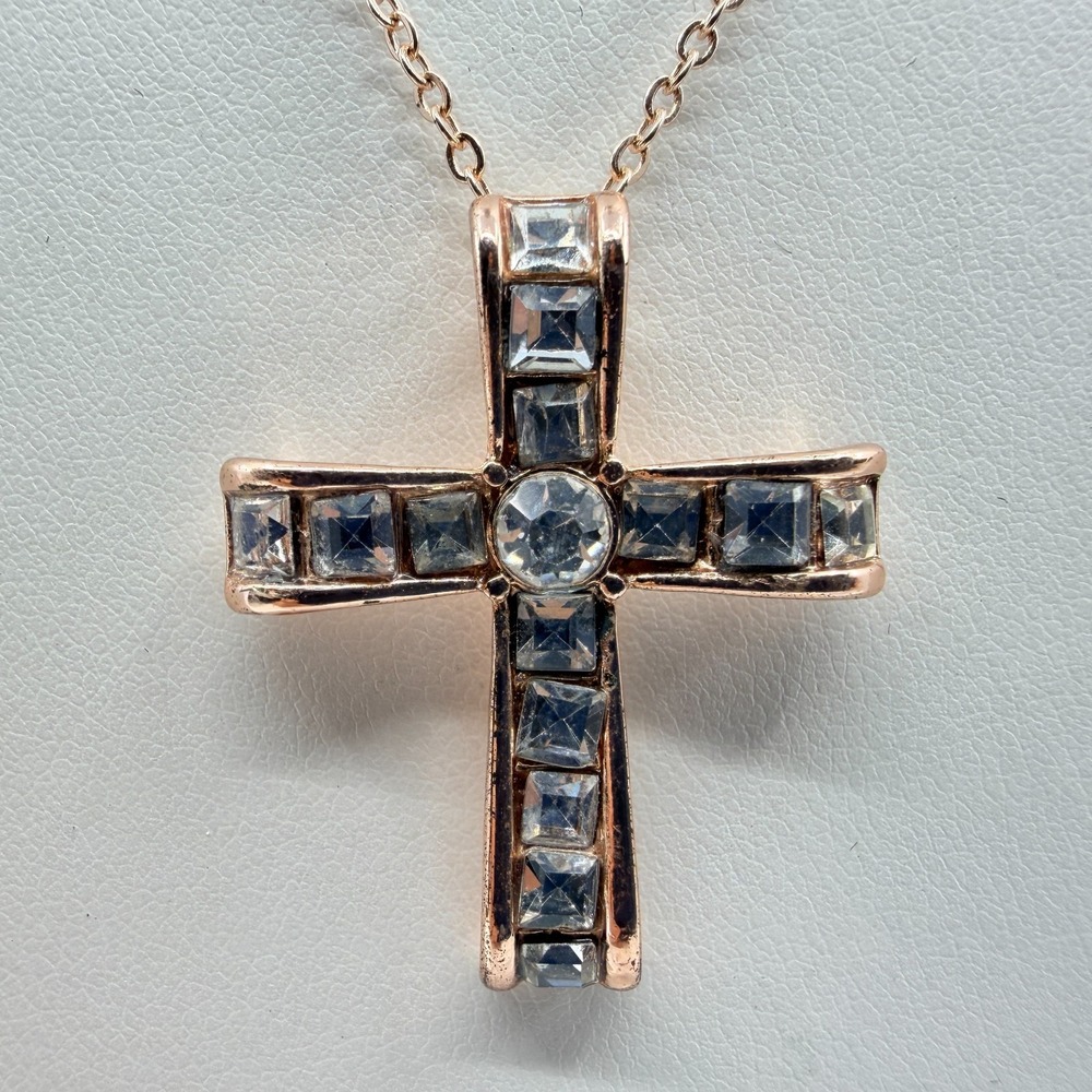 Rose Gold Crystal Cross Necklace - Elegant Statement Jewelry Gift